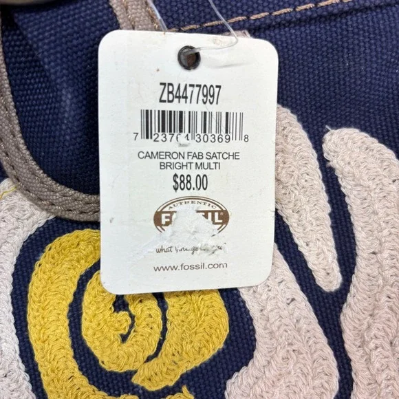 Fossil Cameron Fabric Satchel Bag Navy Blue Floral Embroidery ZB4477997 New - Picture 8 of 14